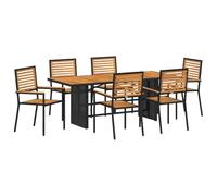 QJBSAVVA Salon de Jardin 9 Pièces avec Table Rectangulaire 190 cm et 8 Chaises, Ensemble Repas Extérieur en Polyrotin et Bois d'Acacia Massif pour Terrasse et Balcon, Noir et Marron
