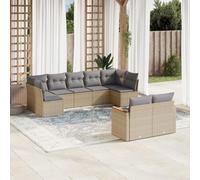 QJBSAVVA Salon de jardin 9 pièces, beige, 62 x 62 x 69 cm, en polyrotin, canapé d'angle, canapé central, accoudoirs, espace de rangement, robuste, pour jardin, terrasse, balcon