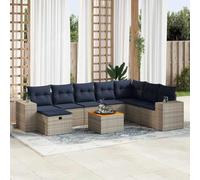 QJBSAVVA Salon de jardin 9 pièces en polyrotin gris avec table en bois d'acacia et espace de rangement peu encombrant 55 x 53 x 34 cm Design moderne et robuste pour balcon, terrasse et jardin