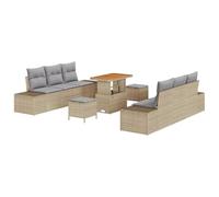 QJBSAVVA Salon de Jardin 9 Pièces en Résine Tressée Beige, Ensemble Canapé Modulaire avec Table Basse, Poufs et Coussins d'Assise pour Extérieur, Terrasse et Balcon