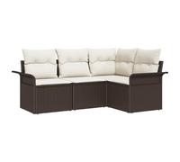 QJBSAVVA Salon de Jardin Bas 4 Pcs en Résine Tressée Marron Modulable | Ce salon modulable en polyrotin marron avec coussins épais convient pour votre terrasse, balcon ou jardin.