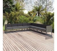 QJBSAVVA Salon de jardin de 9 pièces en rotin synthétique gris anthracite 365 x 365 cm Structure en acier robuste modulaire Peu encombrant pour terrasse, balcon et petits jardins