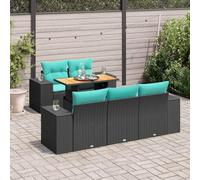 QJBSAVVA Salon de jardin en polyrotin noir, table réglable en hauteur 100 x 55 x 44/73 cm, résistant aux UV, avec espace de rangement et coussins