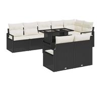 QJBSAVVA Salon de Jardin en Résine Tressée 9 Pièces, Canapé Modulable Extérieur avec Table Basse, Assises avec Coussins Crème et Cadre en Acier pour Terrasse Cour et Balcon, Noir