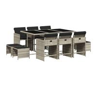 QJBSAVVA Salon de Jardin Encastrable 11 Pcs Table et Chaises Polyrotin | Ensemble table repas encastrable pour terrasse et arrière-cour avec chaises et tabourets gain de place gris.