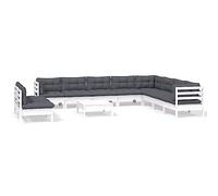 QJBSAVVA Salon de Jardin Modulable 11 Pcs en Bois de Pin Massif Blanc | Ensemble de canapés modulables avec coussins anthracite pour aménager votre terrasse et grand balcon.