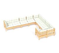 QJBSAVVA Salon de Jardin Modulable 9 Pcs en Pin Massif avec Coussins Crème | Mobilier modulable en pin robuste pour aménager votre terrasse ou grand balcon et créer un espace détente convivial.