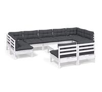 QJBSAVVA Salon de Jardin Modulaire 10 Pcs avec Coussins Bois de Pin | Canapé d'angle et central modulables pour terrasse et cour, avec coussins d'assise et dossier rembourrés confortables.