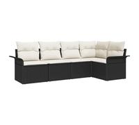 QJBSAVVA Salon de Jardin Modulaire 5 Pcs en Polyrotin avec Coffre Noir | Ce mobilier modulable optimise l'agencement de votre terrasse ou balcon grâce à des coffres de rangement sous l'assise.