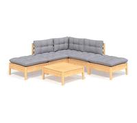 QJBSAVVA Salon de Jardin Modulaire 6 Pcs en Pin Massif avec Coussins Gris | Ensemble modulable pour terrasse et cour, conçu pour créer un espace de détente avec des sièges confortables.