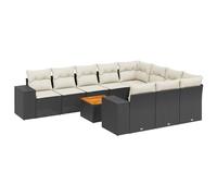 QJBSAVVA Salon de Jardin Résine Tressée, Canapé Modulaire 11 Pcs Noir | Ensemble de canapés modulables pour terrasse et arrière-cour avec coffres de rangement intégrés sous l'assise.