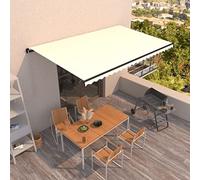 QJBSAVVA Store autoportant rétractable manuellement - 500 x 300 cm - Crème - Avec protection UV - Pour terrasse, balcon et jardin