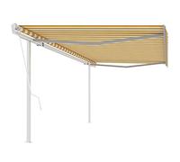 QJBSAVVA Store banne électrique rétractable 5 x 3,5 m jaune blanc en aluminium et fer avec télécommande et manivelle pour terrasses, balcon et jardin