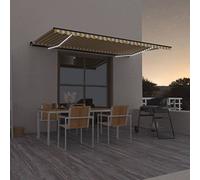 QJBSAVVA Store enrouleur - 500 x 350 cm - Avec éclairage LED - Cadre anthracite - Jaune et blanc - En polyester - Protection UV - Imperméable - Pour terrasse, balcon et jardin