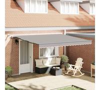 QJBSAVVA Store enrouleur automatique - Gris clair - 400 x 300 cm - Avec éclairage LED - En tissu acrylique résistant aux intempéries - Pour terrasse, balcon et jardin