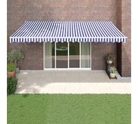 QJBSAVVA Store enrouleur rétractable bleu et blanc, 5 x 3 m, en tissu résistant aux UV, avec cadre en aluminium, pour terrasse, balcon et jardin