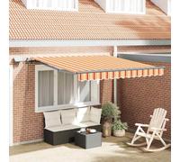 QJBSAVVA Store extensible manuellement pour balcon et terrasse - 300 x 250 cm - Jaune/orange - Avec éclairage LED - Protection solaire - En tissu polyester - Rectangulaire - Mat