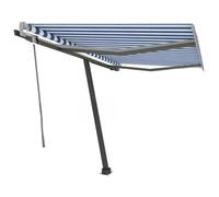 QJBSAVVA Store vertical automatique 300 x 250 cm, bleu/blanc, avec télécommande et manivelle, imperméable, pour terrasse, balcon et jardin