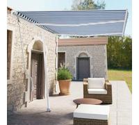 QJBSAVVA Store vertical automatique 350 x 250 cm, bleu/blanc, avec télécommande et manivelle, imperméable, pour terrasse, balcon et jardin