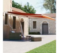 QJBSAVVA Store vertical automatique 450 x 300 cm, orange, marron, avec télécommande et manivelle, tissu résistant aux UV, pour terrasse, balcon et jardin