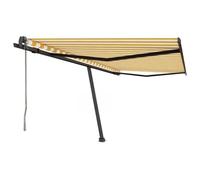 QJBSAVVA Store vertical automatique 450 x 350 cm, jaune, blanc, avec télécommande, manivelle, imperméable, pour terrasse, balcon, jardin