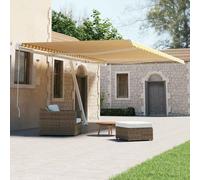 QJBSAVVA Store vertical automatique 500 x 300 cm, jaune, blanc, avec télécommande et manivelle, tissu résistant aux UV, pour terrasse, balcon et jardin