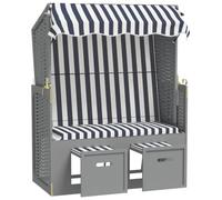 QJBSAVVA Strandkorb Chaise Longue de Plage avec Auvent et Repose-Pieds Rétractables, Fauteuil Cabine de Plage Réglable en Résine Tressée et Bois Massif pour Jardin Balcon, Bleu et Blanc