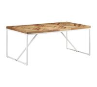 QJBSAVVA Table à manger en acacia massif et bois de manguier - 180 x 90 x 76 cm - Look industriel avec revêtement en poudre blanche - Plateau de table robuste au design chevron - Pour cuisine, salle à