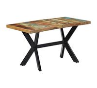 QJBSAVVA Table à manger en bois recyclé massif avec structure en acier en forme de croix 140 x 70 x 75 cm Design industriel vintage robuste et unique pour salle à manger, cuisine et balcon