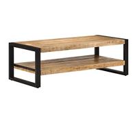 QJBSAVVA Table Basse 120x55x40 cm en Bois de Manguier Massif, Table de Salon au Charme Rustique avec 2 Niveaux pour Rangement, Meuble de Séjour Robuste et Unique avec Finition Naturelle
