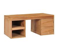 QJBSAVVA Table Basse 90x50x40 cm en Bois de Teck Massif Style Colonial, Meuble de Salon Rustique avec 2 Compartiments Ouverts et 1 Armoire de Rangement, Finition à l'huile Naturelle