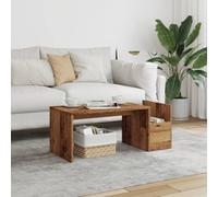 QJBSAVVA Table basse aspect bois vieilli 90 x 45 x 35 cm en bois avec compartiment latéral - Table de salon moderne avec espace de rangement et design géométrique