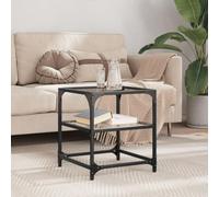 QJBSAVVA Table basse avec plateau en verre transparent 40 x 40 x 45 cm - Table d'appoint moderne en acier et bois pour salon et couloir