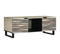 QJBSAVVA Table basse blanche 100 x 54 x 40 cm Table de salon en bois avec 2 portes et pieds en métal Table basse moderne avec espace de rangement pour salon et salon