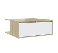 QJBSAVVA Table Basse de Salon 80x80x31 cm, Table Centrale Carrée avec Tiroirs et Compartiments de Rangement, Meuble de Séjour en Bois d'Ingénierie Robuste, Blanc et Chêne Sonoma