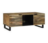 QJBSAVVA Table Basse en Bois d'Acacia Massif, Table de Salon au Style Moderne et Industriel avec Étagère de Rangement, Design Robuste et Épuré pour Intérieur, 100 x 54 x 40 cm, Marron et Noir