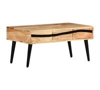 QJBSAVVA Table basse en bois massif d'acacia avec 3 tiroirs 88 x 50 x 42 cm - Espace de rangement pour salon ou bureau