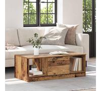 QJBSAVVA Table basse en bois recyclé - 100 x 50 x 36 cm - En bois - Avec étagère à plateau et 3 compartiments de rangement - Table de salon rustique avec espace de rangement fermé - Buffet peu
