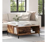 QJBSAVVA Table basse en bois recyclé - 80 x 80 x 36,5 cm - En bois massif et pieds en acier - Table de chevet industrielle - Table d'appoint moderne pour salon, chambre à coucher, loft