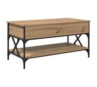 QJBSAVVA Table basse en chêne Artisan 100 x 50 x 50 cm, table de salon réglable en hauteur avec fonction lift-top, design industriel, table basse avec étagère et cadre en métal pour le salon