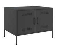 QJBSAVVA Table Basse Industrielle en Acier Laminé à Froid, Meuble de Salon avec 2 Compartiments et 2 Portes, Table d'Appoint Robuste pour Chambre et Séjour, Noir, 68 x 50 x 50,5 cm