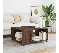 QJBSAVVA Table basse marron aspect chêne 80 x 80 x 40 cm en matériau dérivé du bois avec espace de rangement et roulettes - Table d'appoint moderne pour salon et couloir