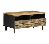 QJBSAVVA Table Basse Noir 80x54x40 cm en Bois Massif de Manguier Brut, Table de Salon Industrielle avec 2 Tiroirs de Rangement et Pieds en Fer, Meuble Robuste pour Séjour et Bureau