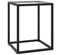 QJBSAVVA Table basse noire avec verre trempé 40 x 40 x 50 cm - Table d'appoint moderne en acier revêtu par pulvérisation et verre trempé pour salon