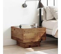 QJBSAVVA Table basse rustique carrée 40 x 40 x 30 cm en bois et verre avec lumières LED pour salon et chambre à coucher