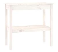 QJBSAVVA Table console blanche 80 x 40 x 75 cm en pin massif, table de couloir étroite avec étagère pour salon et couloir, table d'appoint élégante en bois véritable, robuste et stable