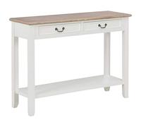 QJBSAVVA Table Console d'Entrée avec 2 Tiroirs et Étagère, Buffet Étroit 110x35x80 cm en Bois de Pin Massif et MDF, Meuble de Rangement pour Salon et Couloir, Blanc et Naturel