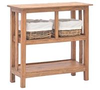 QJBSAVVA Table Console en Bois d'Acajou Massif 69x28x70 cm, Meuble d'Entrée Rustique avec 2 Paniers en Rotin Amovibles et Étagère, Buffet Étroit Artisanal pour Salon et Couloir
