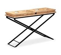 QJBSAVVA Table console en bois de manguier massif - 130 x 40 x 80 cm - Table de couloir industrielle avec pieds en acier en X et 2 plateaux amovibles - Table basse robuste pour salon et couloir