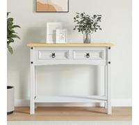 QJBSAVVA Table console style Mexique en pin blanc avec plateau supérieur marron 90 x 34 5 x 73 cm Table d'appoint rustique avec 2 tiroirs et étagère pour salon, couloir ou balcon